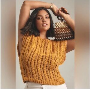 Anthropologie Maeve Asymmetrical Open-Stitch Muscle Sweater Organic Cotton